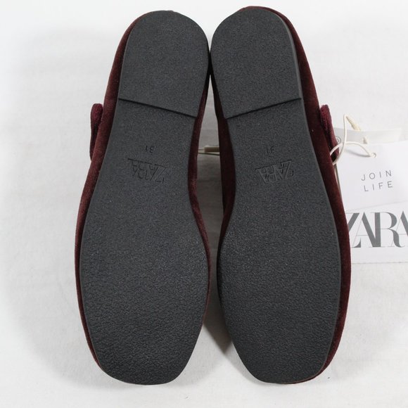 Zara Kid's Flat Velvet Shoes - Burgundy Red 13.5US / 31EU - Picture 4 of 6
